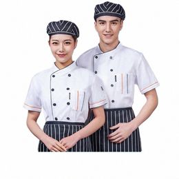 chef Jacket Women Short Sleeve Kitchen Uniform Hotel Man Cook Cooking Apr Cafe Bar Waiter Work Clothes Bakery Chef's Cap n4cP#