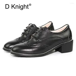 Dress Shoes 2024 Spring Women's Brogue Genuine Leather Lace Up Ladies Oxford Vintage Carved Women Pumps Casual For Woman