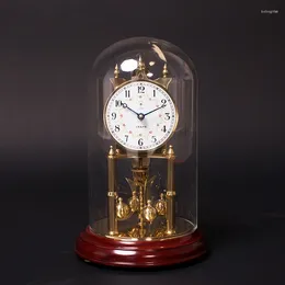 Table Clocks German Retro Mechanical Clock Luxury Metal Wall Solid Wood Base Pure Copper Movement Antique Decoration