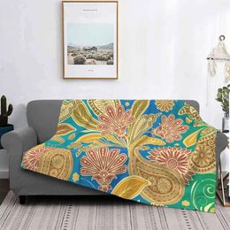 Blankets Vintage Luxury Floral On A Blue And Green Gradient Background Four Seasons Comfortable Warm Soft Throw Blanket