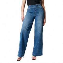 women's Elasticated Waist Loose Wide Leg Jeans Elegant Comfortable Commuter Denim Pants Female Vintage Stretch Trousers Wable x4dm#
