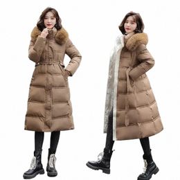 winter 2023 New Down Cott Parkas Jacket Women X-Lg Over The Knee Big Hair Collar Korean Versi Slimming Belt Parkas Jacket U03x#