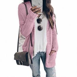 plus Size Cardigan Women Lightweight Lg Sleeve Open Frt Knit Sweater Cardigan Loose Solid Lg Outerwear With Pockets l4Oa#