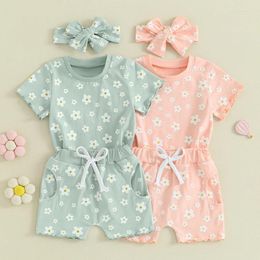 Clothing Sets 2024-01-13 Lioraitiin 0-3Y Toddler Baby Girl Summer Clothes Daisy Floral Short Sleeve T-shirt Shorts Set Infant 3Pcs Outfits