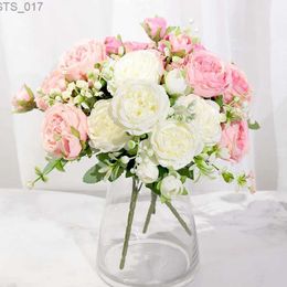 Decorative Flowers Wreaths Pink Silk Peony Artificial Flowers Rose Wedding Home DIY Decor High Quality Big Bouquet Foam Accessories Craft White Fake FlowerL2403
