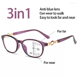 Sunglasses 3 In 1 Progressive Multifocal Reading Glasses Women Anti-blue Eyeglasses Easy To Look Far And Near Spectacles 1.0 4.0