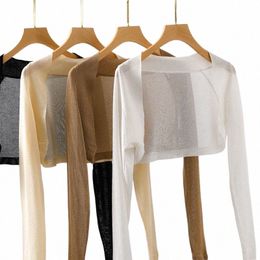 women Knit Crop Top Lg Sleeve Shrug Sweater Mesh Cover Ups Thin Cardigan Streetwear Cape Summer Shawl 67ek#