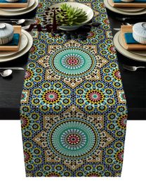 Table Runner Tablecloth Colorful Morocco Flowers Islam Arabesque Kitchen Runners Dinner Party Wedding Events Decor 240322