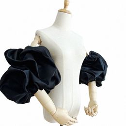 detachable Short Satin Sleeves For Wedding Lovely White Black Puffy Sleeve Bridal Accories Hot Fingerl Gloves Customise h111#