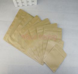 100pcslot 9x13cm Brown Kraft Paper Aluminium Foil Ziplock Bag Inner mylar surface paper Srotage coffee bean zipper pouch clip se9331514