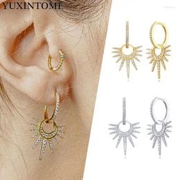 Hoop Earrings 925 Sterling Silver Ear Needle Sun Pendant Large Metal Wind Zircon For Women Retro Fashion Party Jewellery