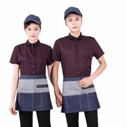 restaurant Shirt Coffee Shop Tops Hotel Work Clothes Summer Short Sleeve Waiter Uniforms Bakery Work Wear Catering Food Service F0RY#