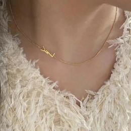 Stud Simple Initial Dainty Pendant Designer Choker Necklace 14K Gold Plated Thin Chain Pendant Choker Light Weight Necklaces Gift