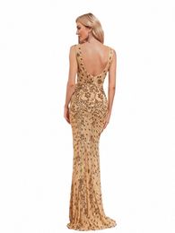 xuibol Elegant Sequins Gold Evening Dr Women 2024 Lg Mermaid Formal Sexy Backl Luxury Wedding Party Mermaid Prom Gowns W0Ar#