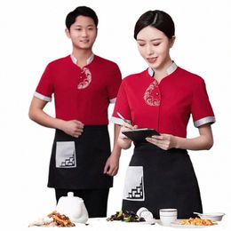 tea House Kitchen Catering Summer Waiter Overalls Chinese Restaurant Waiter Uniform for Men Hot Pot Food Service Work Wear I5fp#
