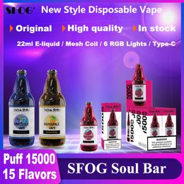 SFOG puff 15000 vapes disposable puff 15k e cigarette soul bar 15000 puff vape 22ml Prefilled pod vaper 15K puff mesh coil 15 Flavours 5% 2% with 6 RGB lights big Vapour pen