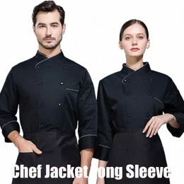 classic Chef Jacket for Men Women Restaurant Waiter Waitr Uniform in Black and White D9lV#