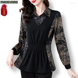 Women's Blouses L-5XL Loose Clothes 2024 Women Short Sleeve Elegant Shirts Casual Retro Vintage Floral Tunic Faux Two Piece Peplum Tops