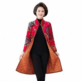 middle-aged and Elderly Women's Cott Coat 2022 New soft Winter Jackets Printing Single-breasted lg Parkas Overcoat L5Dl#