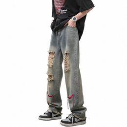 ripped Jeans Men Street Baggy Vintage Vaqueros Trousers Streetwear Punk Distred Summer Y2k Trousers Loose Hole Denim Pants X6Hs#