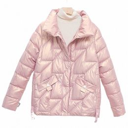 women Jacket 2023 New Winter Parkas Female Glossy Down Cott Jackets Stand Collar Casual Warm Parka Short Coat Female Outwear P2OC#