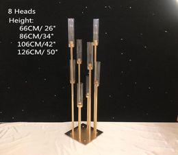 Flowers Vases 8 heads Candle Holders backdrops Road Lead props Table Centrepiece Gold Metal Stand Pillar Candlestick For Wedding C3477662