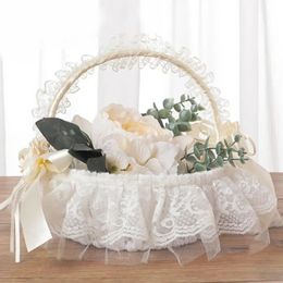 Wedding Decoration Lace Plush White Flower Girl Basket Crafts Supplies Bridal Shower Party Favour 240318