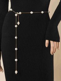 Waist Chain Belts Artificial pearl decorative chain strap Y240329