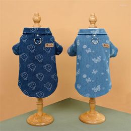 Dog Apparel Pet Clothes Spring Print Jeans Shirt Blue Denim Tops For Small Medium Dogs Classic Puppy Boy With D-ring XS-3XL