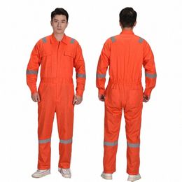 100%cott Work Overall Jumpsuit Orange Safety Reflective Protective Work Clothing Auto Repair Workshop Sailor Porter Coveralls T94a#