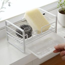 Kitchen Storage White/Black Iron Sponge Drainer Space Saving With Drain Pan Organiser Draining Sink Rack Bathroom