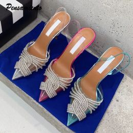 Boots Brand 10cm Thin High Heels Women Sandals Fashion Transparent Pvc Rhinestone Slingbacks Gladiator Sandals Summer Party Prom Shoes
