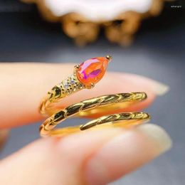 Cluster Rings 925 Sterling Silver Opal Natural Orange Fire Ring For Women's Birthday Party Gift
