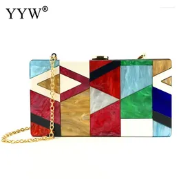 Evening Bags Women Messenger Acrylic Geometric Lattice Patchwork Handbag Party Prom Clutch Woman Bag