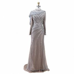 serene HILL 2024 Sier Nude Mermaid Muslim Lg Luxury Beaded Evening Dres Formal Gowns For Women Wedding Party GLA70752H e47A#