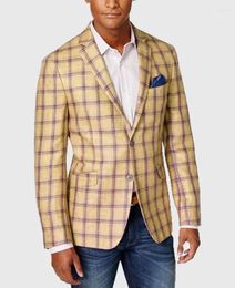 Men's Suits Mens Blazer Simple Business Fashion Plaid Print Notch Lapel Two Button High-end Brand Formal Men Clothing