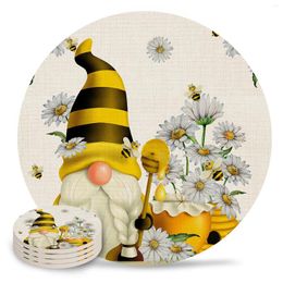 Table Mats Pastoral Spring Bee Daisy Gnome Ceramic Set Kitchen Round Placemat Luxury Decor Coffee Tea Cup Coasters