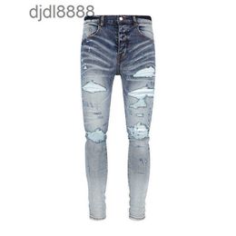 Men's designer pants Style High Street 23SSAM Knife Cut Old Worn Washed Damaged Slim Fit Jeans for Men Quality
