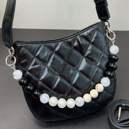 Women Genuine Leather Pearl String Shoulder Bag New Classic Lady High Quality Small Portable Bag French Fashion Brand Quilted Luxury Multi Color Designer Handbag