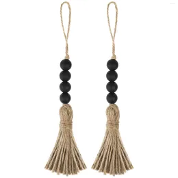 Decorative Figurines 2 Pcs Pendant Rope Tassels Natural Indoor Ornaments Hanging Wooden Rustic Style Bead