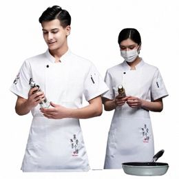 woman Cafe Kitchen Work Wear Bakery Cooking Tops Fast Food Chef Uniform Short Sleeve Breathable Cook Coffee Shop Chef Jacket d5z9#