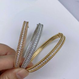 Brand Fashion Van One Row Diamond Bracelet 925 Sterling Silver Plated 18K Gold with Beads Edge Single Handpiece for Women Jewelry with logo