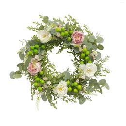 Decorative Flowers Front Door Wreath Simple Welcome Sign Artificial Green Eucalyptus For Living Room Window Patio Farmhouse Decoration