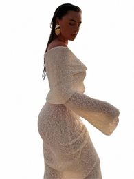 sexy Knit Off Shoulder Dr Women 2024 Spring Summer Hollow Out Slim Lg Sleeve Bodyc Beach Party Dres Chic Lady Cover Up w2Ov#