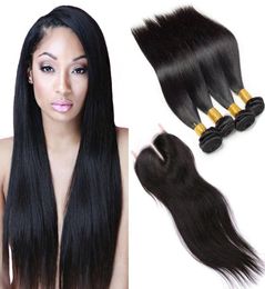 Brazilian Straight 4 Bundles Virgin Human Hair With Lace Closure 7a Brazilian Virgin Hair Double Drawn Virgin Cheap Hair Extension7341944