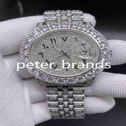Arabic Dial Watch Diamond Watch Luxury Iced Out Watch Automatic 43MM Men Silver Waterproof 316L Stainless Set CZ Diamond206a