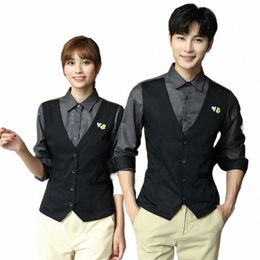 hotel Waiter Workwear Lg-Sleeved KTV Night Club Young Master Vest Shirt Two-Piece Bar Dining Hot Pot Restaurant f5AM#