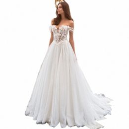 angelika Stylish Off the Shoulder Wedding Gowns A-line Sweetheart Lace Appliques Tulle Butt Vestidos De Novia Drop Ship o0Gn#