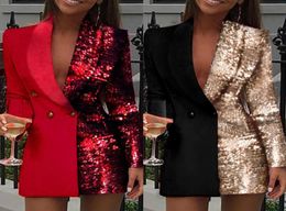 Sequins Long Sleeve Blazer Dress Women Suits Jacket Prom Dresses Custom Made Plus Size Women Evening Gowns One Piece3106843