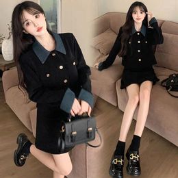 Work Dresses Women's Korean Black Coat Skirt Two Piece Set Large Spring Autumn Style Colourful Contrast Splicing Long And Short